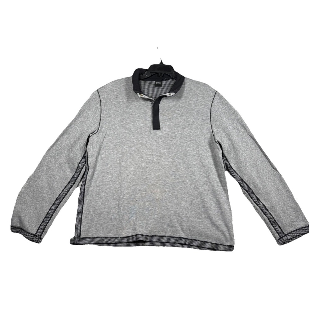 BOSS Regular Fit Men's Long Sleeves High Neck‎ Polo Shirt Size XLarge Black Gray